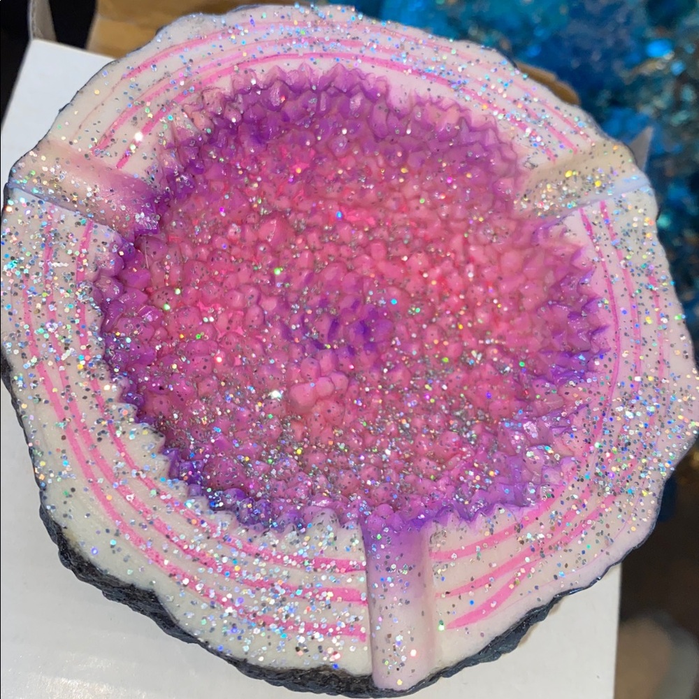Pink Crystal Geode Stone Design 4.25" Ashtray